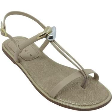 Imagem de Sandália Ramarim Feminina com Enfeite Dourado e Prata-Feminino