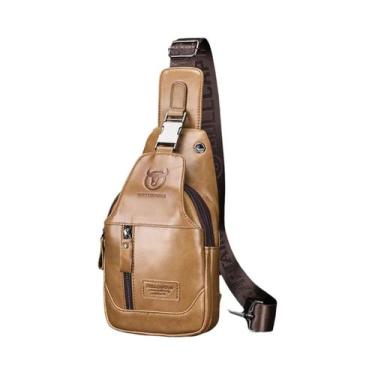 Imagem de Mochila Transversal Masculina De Couro Legítimo Com Alça De Ombro E En