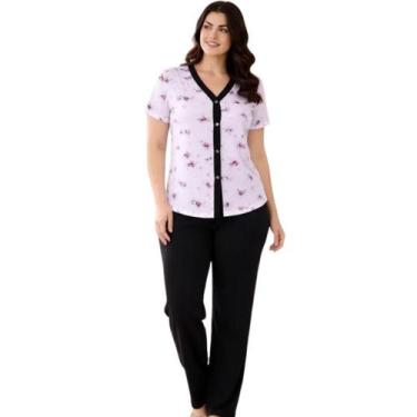 Imagem de Pijama Feminino com Botões Americano Meia Estação Manga Curta e Calça 