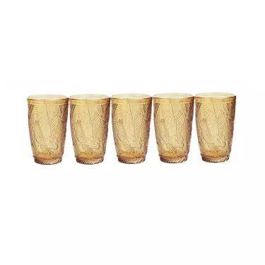 Imagem de Jogo de Copos Casa Ambiente Folhas Âmbar em Vidro com 6 Peças 380ml