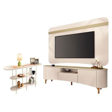 Imagem de Rack Bancada Elara E Painel Armony Off White Champanhe Com Aparador Infinity Off White - Hb Móveis
