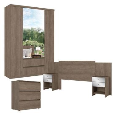 Imagem de Guarda Roupa Solteiro Nobre Glass 4 Portas Com Cômoda Gaveteiro Condessa E Cabeceira Formosa Glass Rustic Acetinado- Thb