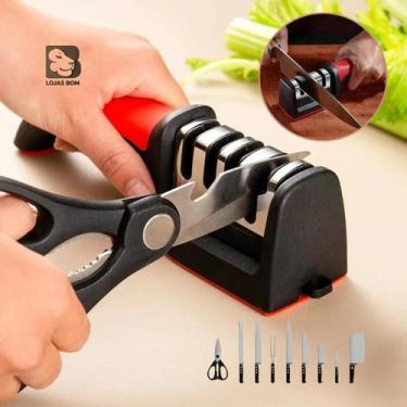 Imagem de Afiador Amolador De Facas Em Aço Inox Com 3 Opções Para Afiar Borda Pr