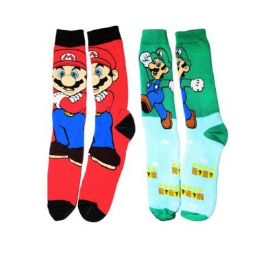 Imagem de Kit 2 Pares Meias Divertidas Mario Bros Luigi Adulto Juvenil - gac var