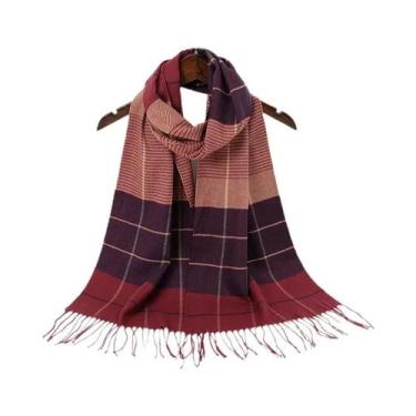 Imagem de Cachecol Xadrez Feminino E Masculino Com Borlas, Tipo Pashmina, Quente