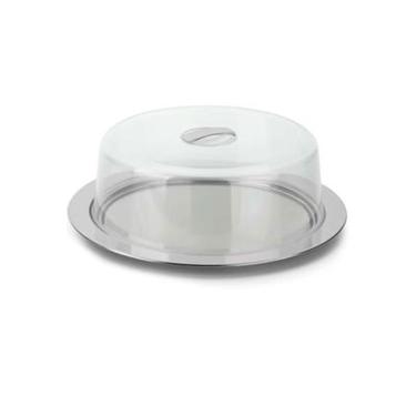 Imagem de Prato para Bolo Vision para Servir Bolos e Tortas em Aço Inox e Plástico com Cúpula para Mesa Transparente Forma