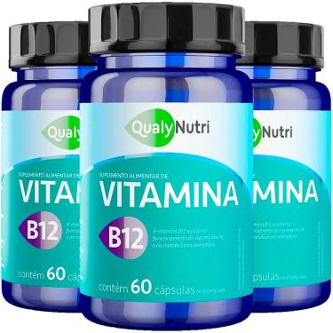 Imagem de Kit 3x Vitamina B12 Cianocobalamina 60 Cápsulas Qualynutri Sem Sabor