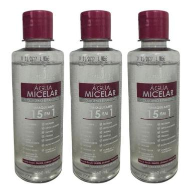 Imagem de Kit C/3 Água Micelar Colágeno e Pantenol 260ml Mary Life Demaquilante 