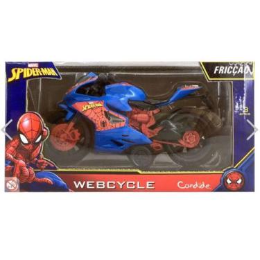 Imagem de Moto de brinquedo personagem homem aranha de plástico azul e vermelha 