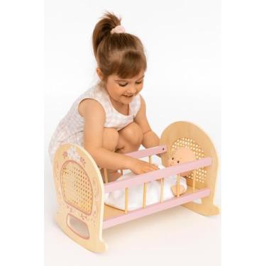 Imagem de Berço De Boneca Madeira Rosa Infantil Brinquedo Educativo - Büp Baby, 