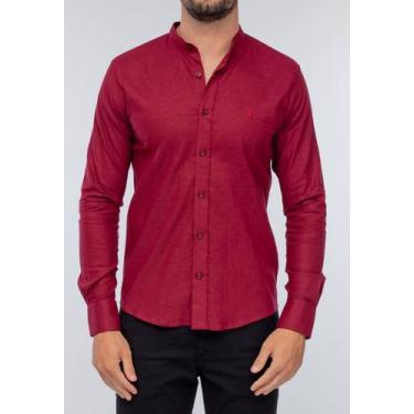 Imagem de Camisa Gola Padre Linho Inverno - RED FEATHER, M, Cabernet