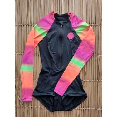 Imagem de Maiô Adulto Short Manga Longa Lycra UV50+ Preto tie dye Tamanho:GCor:P