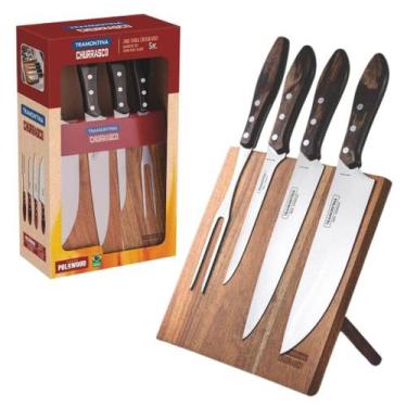 Imagem de Jogo Churrasco Inox 5 peças Polywood Castanho Tramontina