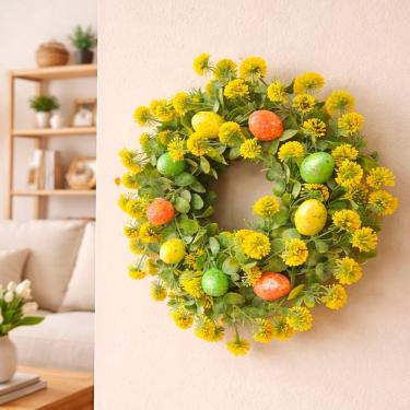 Imagem de Guirlanda Decorativa de Páscoa com Ovinhos Artificiais 30cm para Portas e Paredes Verde