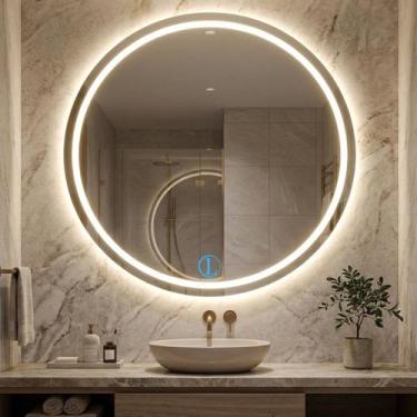 Imagem de Espelho Lopazzi Redondo com Led Jateado Lapidado 100x100 P/ Lavabo, Qu