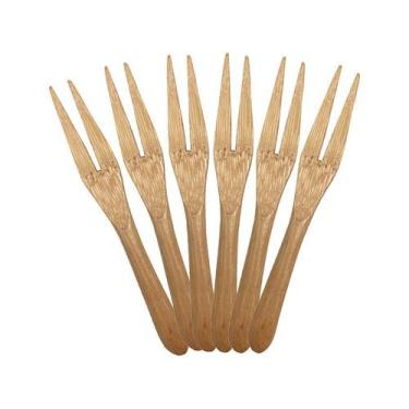 Imagem de Jogo De Garfo Bambu 6 Mini Garfo Talheres Petiscos Conjunto Ecológico 