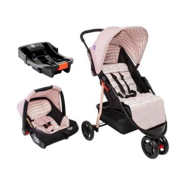 Imagem de Carrinho de Bebê Travel System Trio Toffy Cosco Kids Rosa, Rosa Listra