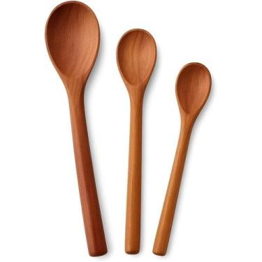 Imagem de Kit Conjunto de 3 Colheres de Pau Madeira para Cozinha, Tamanhos Varia
