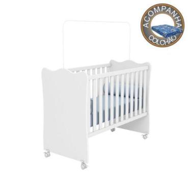 Imagem de Berço Simples com Rodízios e Colchão 60 cm Physical Doce Sonho Branco 