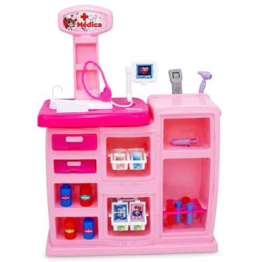 Imagem de Brinquedo De Clínica Médica Rosa Inclui Estetoscópio Com Luz Som Raio-