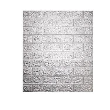 Imagem de WSWJDW 12pcs 3D adesivos de parede de tijolos de espuma à prova d'água tijolo quarto cozinha papéis de parede adesivos de parede decorativos para crianças, prateado