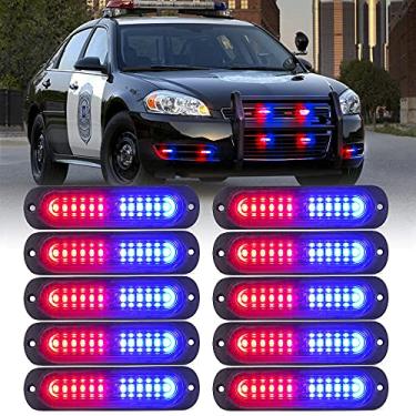 Imagem de Xprite Kit de luzes estroboscópicas de emergência de LED azul vermelho, grade de montagem embutida na superfície, aviso de perigo, luz policial intermitente para veículos voluntários, caminhões