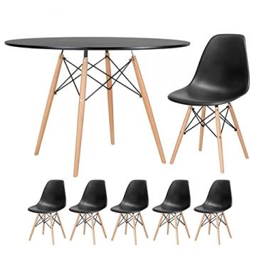 Imagem de Loft7, Kit - Mesa redonda Eames 120 cm preto + 5 cadeiras Eiffel Dsw Preto