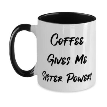 Imagem de Caneca Coffee Gives Me Sister Powers de dois tons 325 ml, copo para irmã, presentes legais para irmã