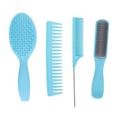 Imagem de Escova de cabelo com 4 peças, conjunto de pente de cabelo, escova de cabelo para salão de beleza, escova de cabelo portátil profissional para homens, mulheres, salão de beleza, viagem portátil (azul)