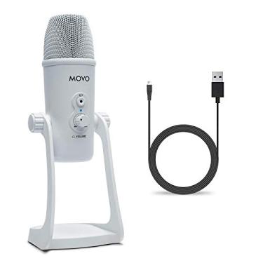 Imagem de Microfone USB de mesa Movo UM700W branco para computador - Mic de estúdio com 4 padrões de captação - Microfone de jogo USB para PC, Mac e Android - Melhor microfone para gravação de podcast e configuração de streaming