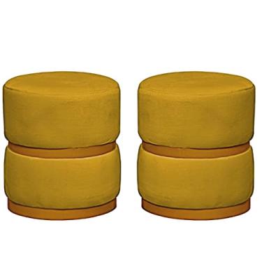 Imagem de 02 Puff Decorativo Luxo Para Sala Kiev Dourado Assento Veludo Amarelo - Folk Móveis