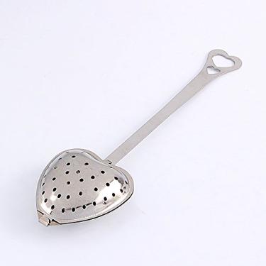 Imagem de Coador de chá com alça,1 peça de filtro reutilizável de aço inoxidável infusor de chá em forma de coração colher de chá para chá solto, temperos e temperos de chá