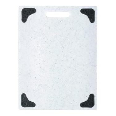 Imagem de Dexas Tábua de corte Superboard com alça e pés antiderrapantes, 28 x 36 cm, cor granito claro com cantos antiderrapantes pretos