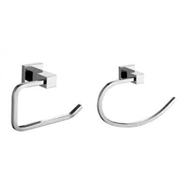 Imagem de Porta Papel Higiênico + Porta Toalha Argola Modelo Quadrado