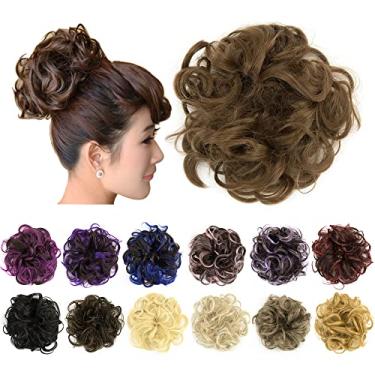 Imagem de IMISSU 2PCS de cabelo bagunçado coque updo scrunchies falsos rabo de cavalo extensão de cabelo ondulado encaracolado chignon faixa de cabeça para meninas (2PCS Cobre)