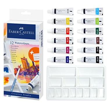 Imagem de Faber-Castell Conjunto de tinta aquarela - 12 tubos de tinta para aquarelas líquidas (9 ml) e paleta de mistura - Materiais de arte em aquarela para iniciantes e artistas amadores