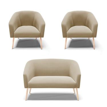 Imagem de Kit Namoradeira E 2 Poltronas Marrom Rato Pés Palito