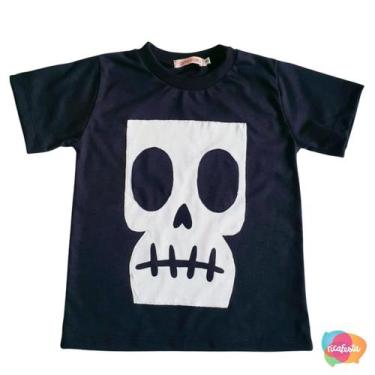 Imagem de Camiseta Halloween Cabeça Esqueleto - Rica Festas