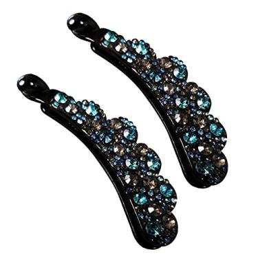 Imagem de Pacote com 2 prendedores de cabelo de flor de strass brilhante com presilha de cabelo de banana, cristal e rabo de cavalo com grampos de cabelo que não escorregam, grampos de cabelo com grampos de cabelo e grampos de cabelo