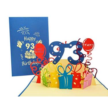 Imagem de iGifts And Cards Feliz aniversário de 93 anos com presentes cartão pop-up 3D – Noventa e três, impressionante, balões, único, celebração, legal, Feliz Cumpleaños