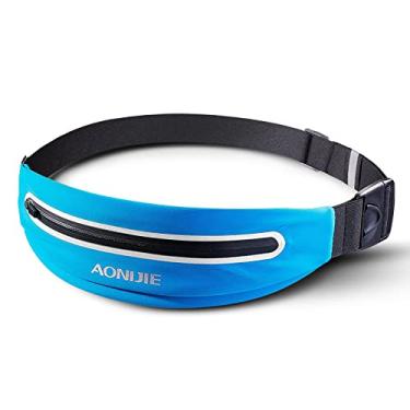 Imagem de Cinto de corrida ajustável bolsa de cintura fina masculina feminina à prova d'água pochete para viagem maratona jogging suporte de telefone de 6 polegadas, azul, cintura: 60