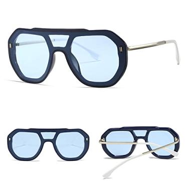 Imagem de Óculos de sol redondos superdimensionados fashion femininos com armação grande verde de uma peça óculos de sol masculinos óculos de direção ao ar livre, azul c5 azul, tamanho único