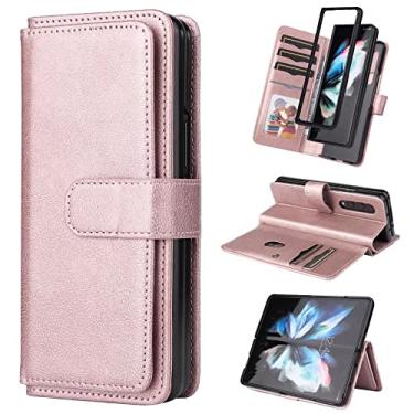 Imagem de Estojo de celular com suporte para cartão de couro flip retrô para Galaxy Z Fold 3 5G 10 para Samsung Z Fold3 S22 S21 Invólucro protetor, Rose Golden, para Samsung Note20 Ultra