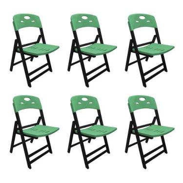 Imagem de Kit Com 6 Cadeiras Dobraveis De Madeira Elegance Preto Polipropileno V