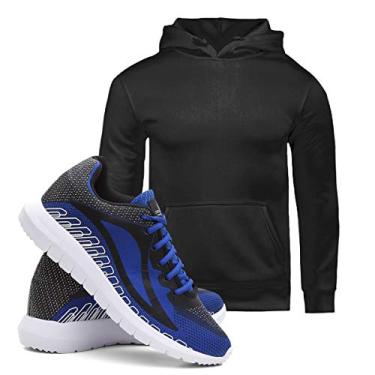 Imagem de Kit Conjunto Moletom Masculino Algodão Conforto + Tenis Masculino SPEED Conforto - Preto/Azul- GG/40