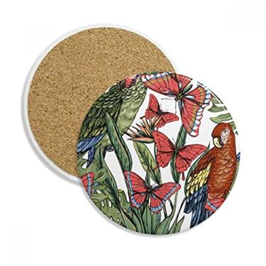 Imagem de Caneca de porta-copos de borboleta, pássaro branco, folha de planta, pedra absorvente de proteção de mesa
