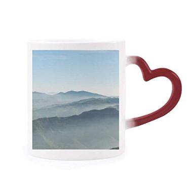 Imagem de Sunshine Mountains Sky Fog Nature Heat Sensitive Mug Red Color Changing Grés Cup