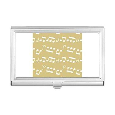 Imagem de Carteira branca com notas musicais amarelo claro, porta-cartões de visita, caixa de bolso
