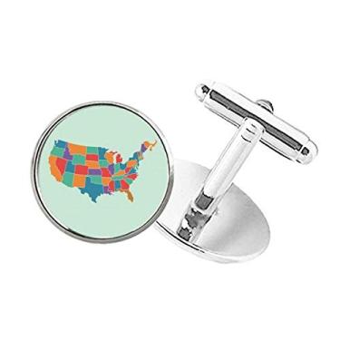 Imagem de DIYthinker Abotoaduras com clipe de botão redondo com padrão dos Estados Unidos