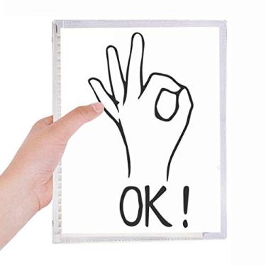 Imagem de Caderno preto OK personalizado com estampa de gesto diário de folhas soltas recarregável de papelaria